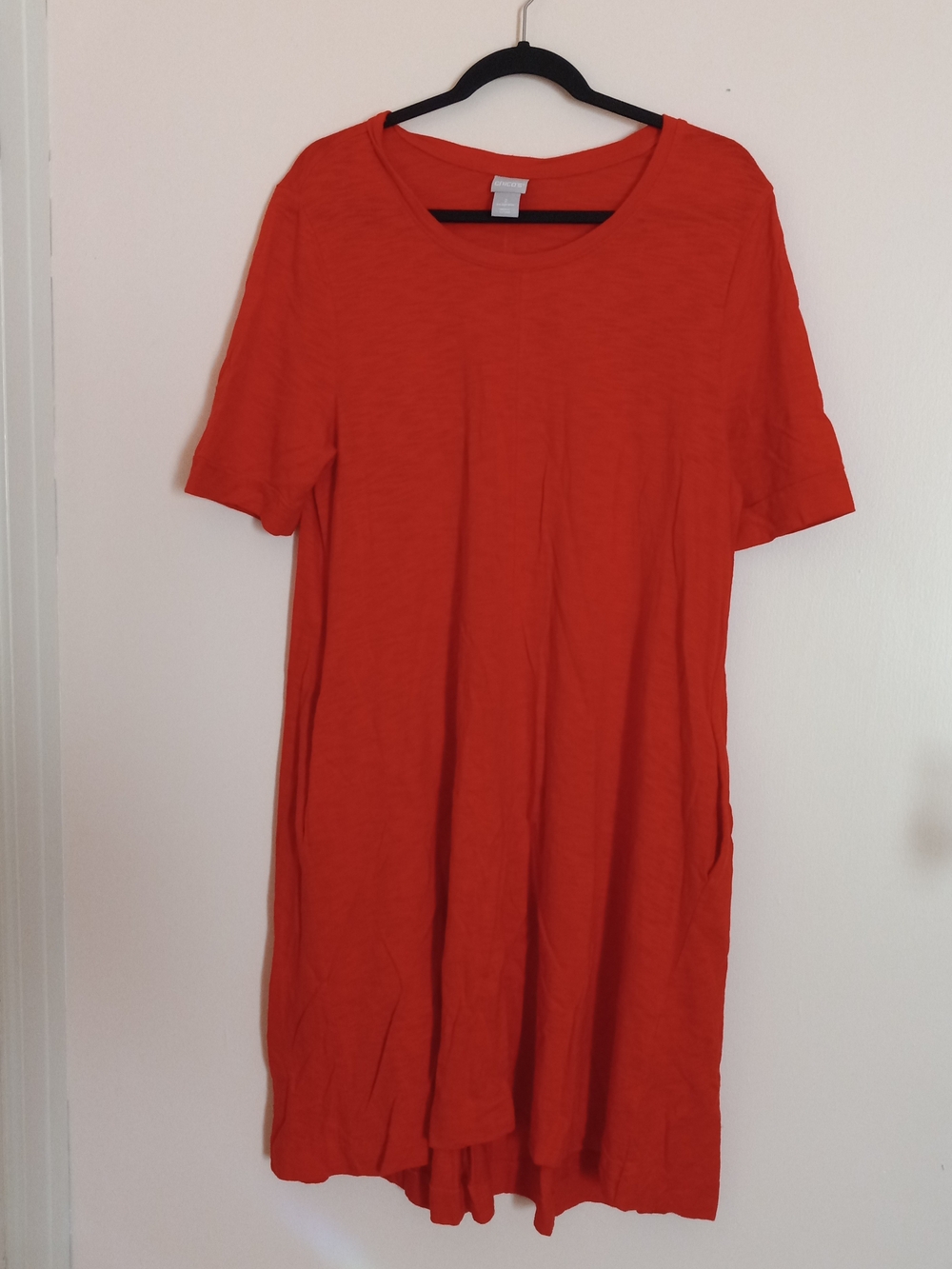 Chico's Sz 2 (LRge) Orange Short-Sleeve Mini Dress Aline Pockets